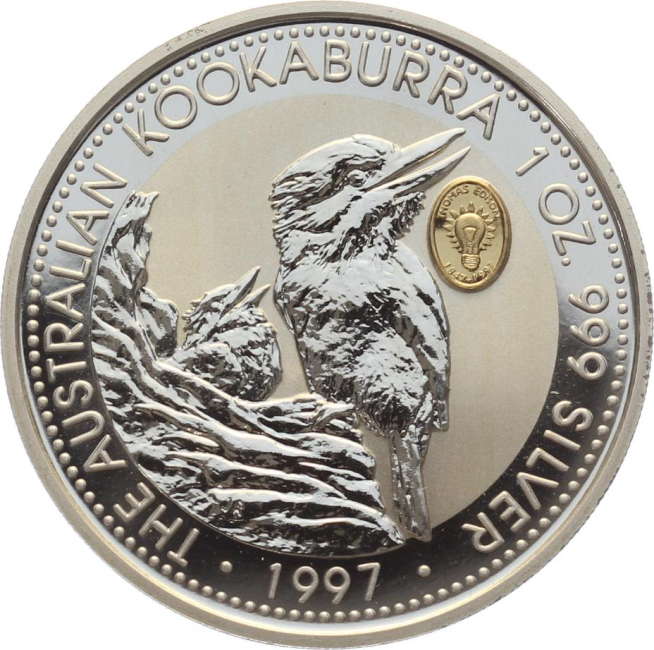 Australien 1 Dollar 1997 Kookaburra - 1 Unze Feinsilber - Privymark "Th. Edison"